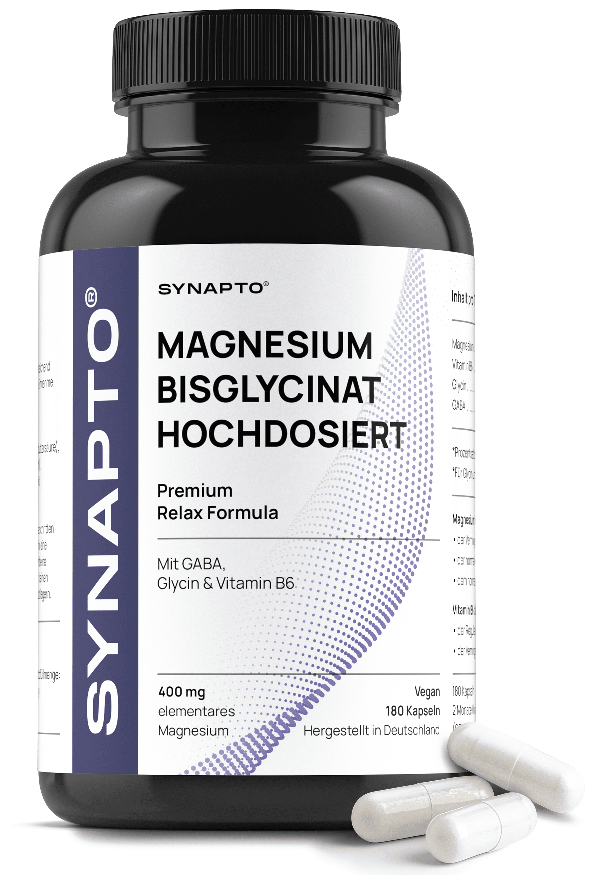 SYNAPTO Magnesium Bisglycinat Hochdosiert – 180 Kapseln