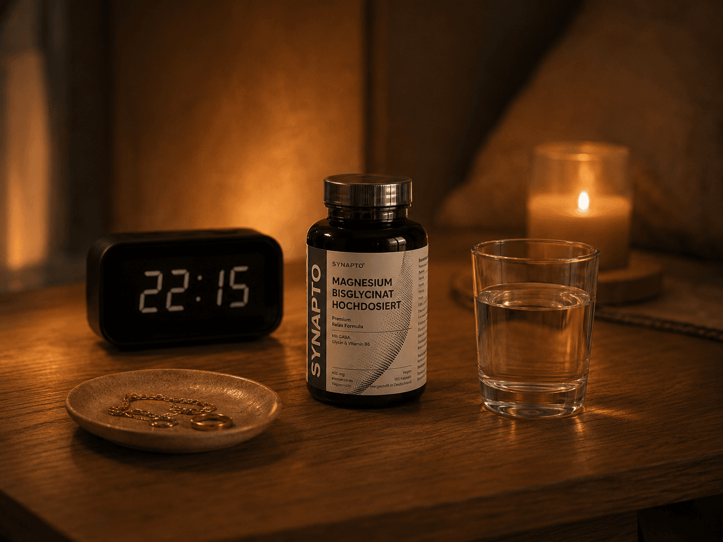 Nachttisch am späten Abend mit SYNAPTO Magnesium Bisglycinat
